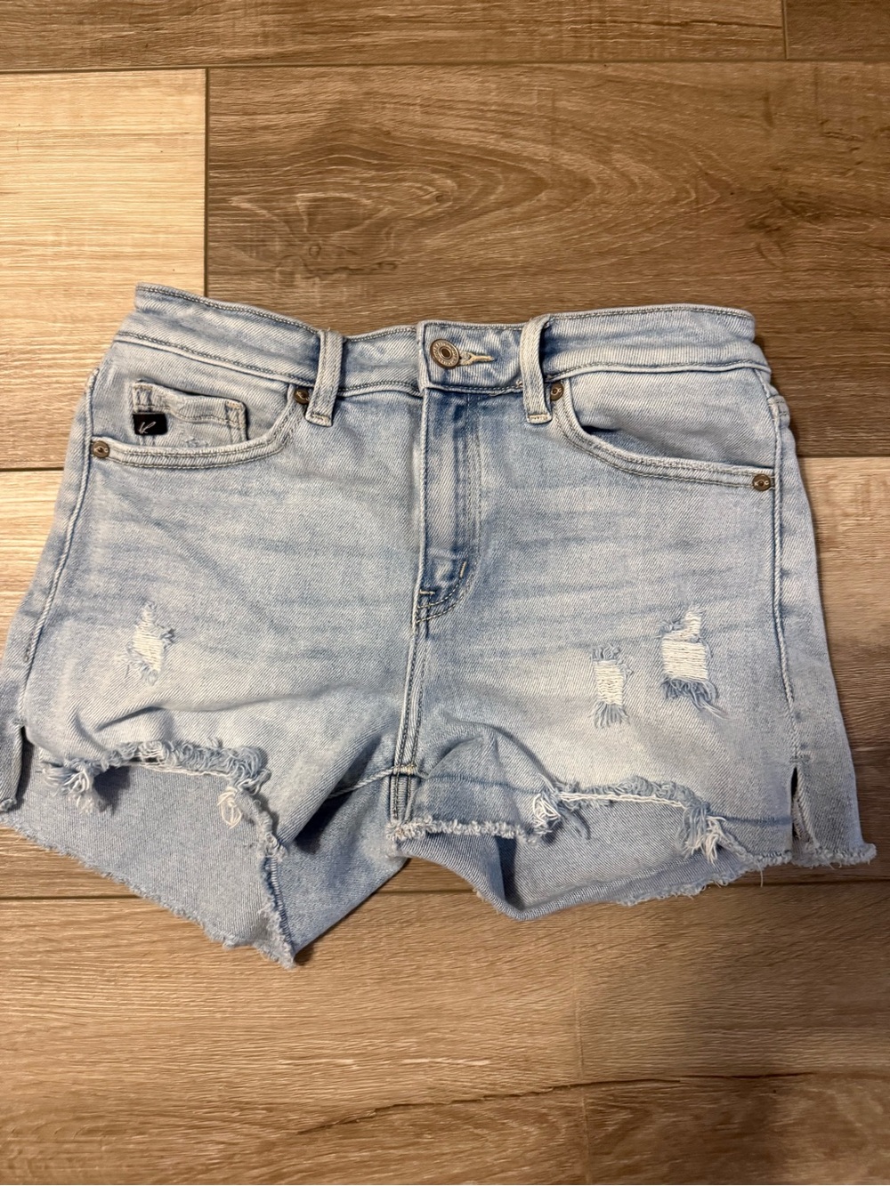 KanCan Light Blue Distressed High Waist Denim Shorts